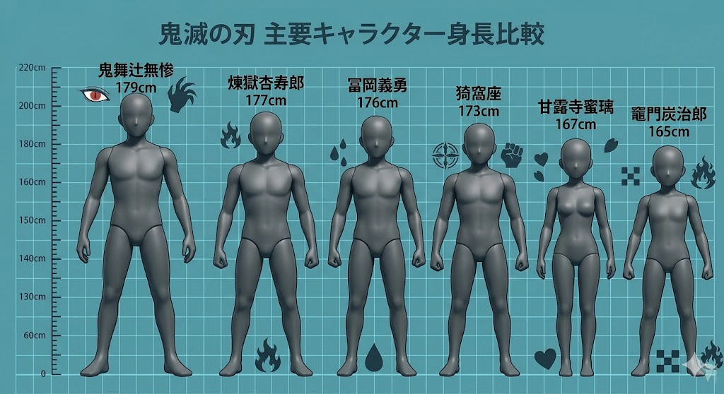 猗窩座と身長が同じくらいのキャラクター